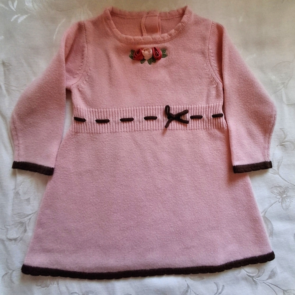Vtg Gymboree Teachers Pet rosebud Knit sweater dress blush pink 12 To 18 Months
